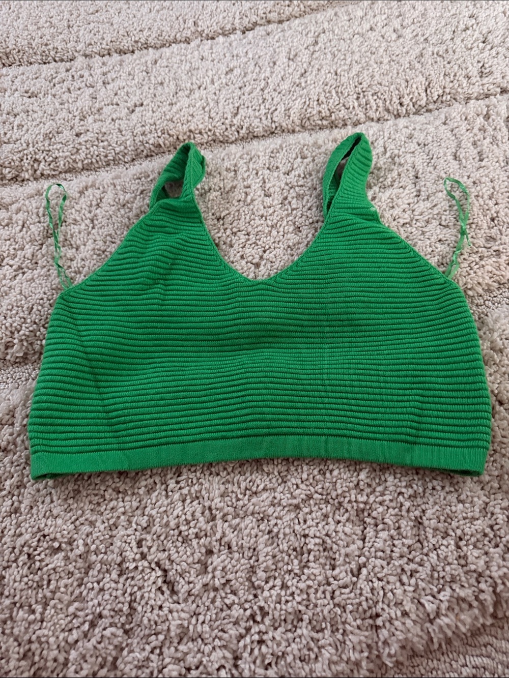 Green Ribbed V-Neck Crop Bralette Top